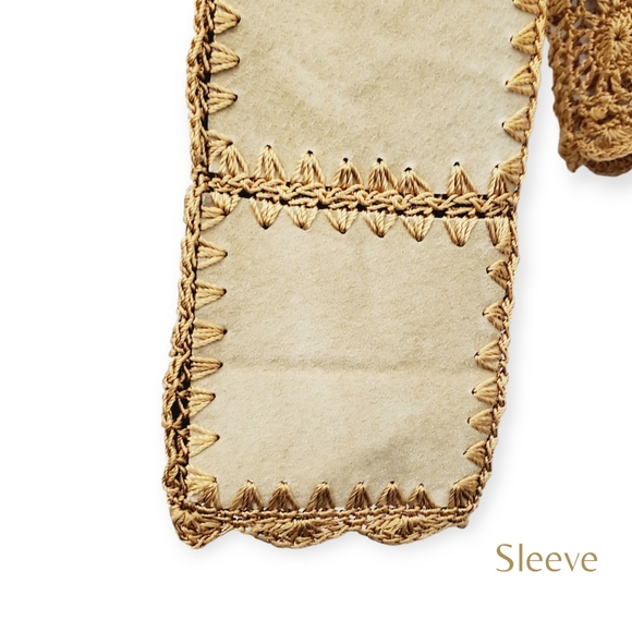 Kroshetta by Papillon Women's Suede Leather Crochet Brown Suede Leather Jacket M - Picture 4 of 8